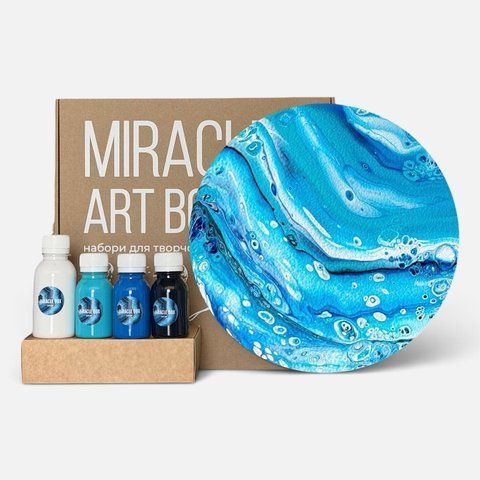 Набір для малювання Fluid Art Aquamarine - флюїд арт, рідкий акрил, картина своїми руками, круг 30 см фото