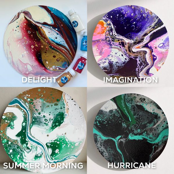 Набір Fluid Art для 2-х картин - флюїд арт, рідкий акрил, картини своїми руками, Pastel Warm + Golden Fresh фото