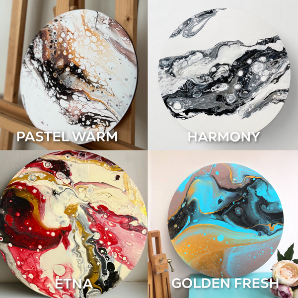 Набір Fluid Art для 2-х картин - флюїд арт, рідкий акрил, картини своїми руками, Pastel Warm + Golden Fresh фото